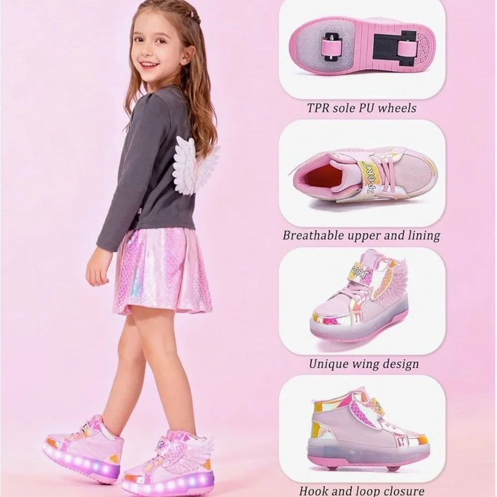 Little Girls Shoe Bundle - Aikuass LED roller sneakers and Dream Pairs booties - Picture 4 of 16